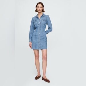 Gap Western Rodeo Pearl Snap Coastal Cowgirl Denim Kini Shirtdress Dress XL Tall